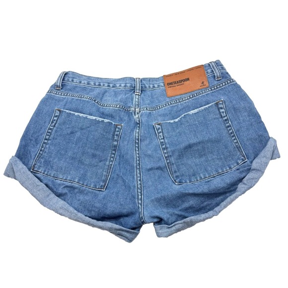 One Teaspoon Smiths Tailored Low Waist Denim Shorts Size 29 Festival Grunge - Picture 2 of 12
